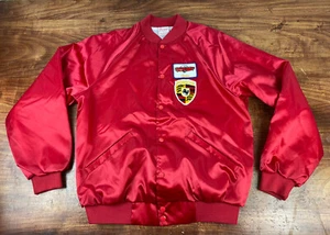 Vintage Cardinal Red Satin Snap Button Jacket Porshe Corvair Men’s Large USA - Picture 1 of 4