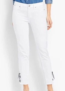 TALBOTS BLANCO GINGHAM DENIM CON CORDONES SLIM TOBILLO TALLA 16. Nuevo con etiquetas - Imagen 1 de 4