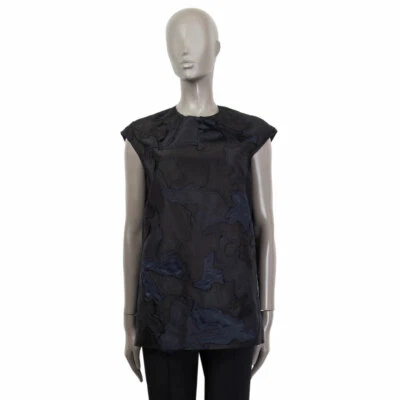 62559 auth PRADA black & blue silk PATCHWORK Cap Sleeve Blouse Shirt 42 M - Image 1 of 4