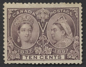 Canada #57 10c Victoria Jubilee Fine Mint OG Hinge Remnants and Paper Adherance - Foto 1 di 3