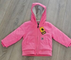 Carhartt Toddler Girl Pink Lemonade Canvas Insulated Hooded Jacket 18o. NWT