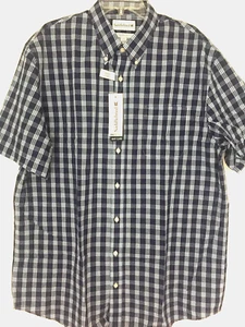 Saddlebred LT Button Front Big and Tall Short Sleeve Shirt Navy Plaid Mens NWT - Picture 1 of 7