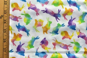 EASTER MULTI WATER COLOR BUNNIES PRINT 100% COTTON FABRIC 35X44 INCHES - Picture 1 of 2