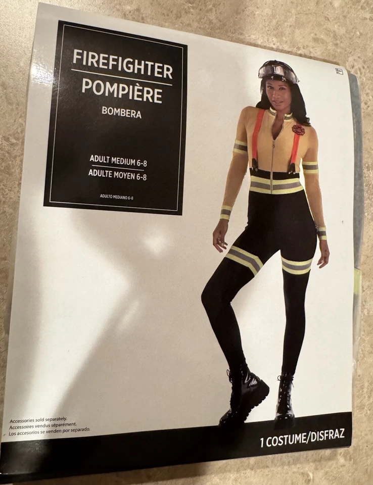 Firefighter Catsuit Women Suit Fancy Dress Up Halloween Adult Costume Sz M 6 - 8 - Image 1 of 3