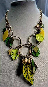 Tropical Leaf Necklace, Resin , Plastic Statement Necklace , Signed C 1946 - Picture 1 of 6