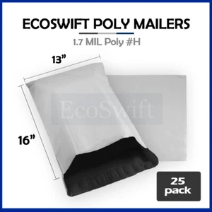 25 13x16 EcoSwift White Poly Mailers Shipping Envelopes Self Sealing Bags 1.7MIL - Picture 1 of 5