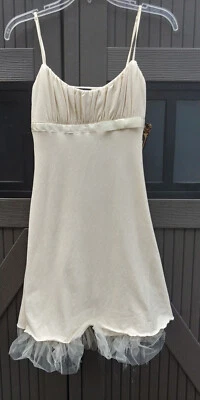 Women Short Cut Ivory Silver Love Tease Dress Size Medium With Shoulder Straps - Image 1 of 2