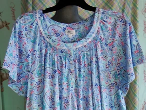 ARIA Women 3X Paisley 100% Cotton RAGLAN SLEEVE Smocked Nightgown Pockets NWT - Picture 1 of 2
