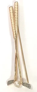 Crown Trifari Golf Brooch Figural Rhinestone Clubs Philippe 1940's Pearl Ball - Picture 1 of 5