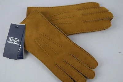 NUEVO CON ETIQUETAS WMNS Polo Ralph Lauren Piel de Oveja Gamuza Tostado Guantes Pequeños Invierno $248 Foto 1 de 4
