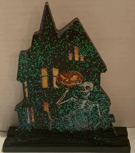 Halloween Haunted House Decoration Glitter Embellished Table Top Decor 7.5” - Picture 1 of 7