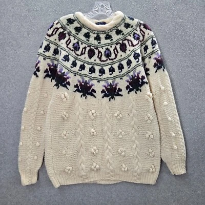 VINTAGE Woolrich Women Sweater Medium Cream Fair Isle Knobby Knit Fisherman - Image 1 of 4