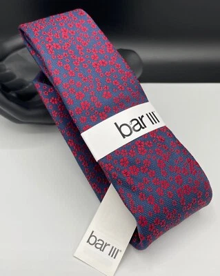 Bar III 男式丝绸混纺领带 ~ 海军蓝 ~ 花卉图案 ~ 窄 ~ 全新 MSRP:55 美元。 — 第 1/3 张图片