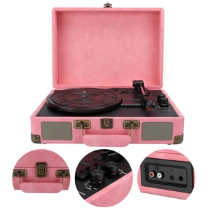 (pink)Portable 5.0 Phonograph Vintage Record Player Retro Record