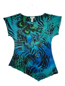 Monroe & Main Damenbluse Größe M mehrfarbig Ikat-Stil kurzärmeliger Schmetterling - Bild 1 von 10