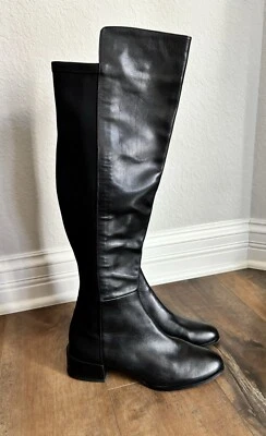 Spring Step Size 39 (US 8.5) Over the Knee Heeled Rider Black Leather Boots - Image 1 of 4