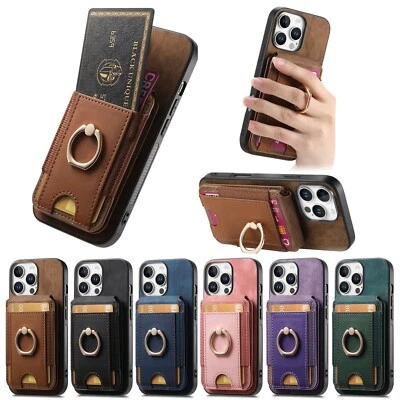 Funda de teléfono con soporte de anillo de bolsillo para tarjeta Magsafe para iPhone 16 Pro Max 15 14 13 12 11 7 Foto 1 de 4