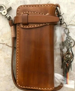 Leather Biker Wallet Chain Handmade Leather Wallet Mens Bifold Wallet Gift 15 - Picture 1 of 2