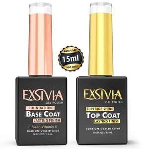 EXSIVIA Nail Gel Top Coat and Base Coat Strengthener, Vitamin E Infused 15mL - Picture 1 of 4