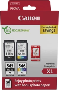 Canon PG-545 XL CL-546 XL VALUE Pack of 2 Cartridges (Black XL Colour XL) + 50 S - Picture 1 of 6