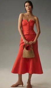 Anthropologie Maeve Midi Dress Orange Strapless Corset Fit Flare Preppy Sz 8 NWT - Picture 1 of 14