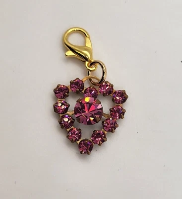 Cristal Swarovski Rosa Estrás Tachonado Corazón Cremallera Tirador/Dije/Colgante Foto 1 de 2
