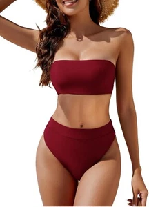 Women's High Waisted Bikini Swimsuit Two Piece Strapless Large - Picture 1 of 6