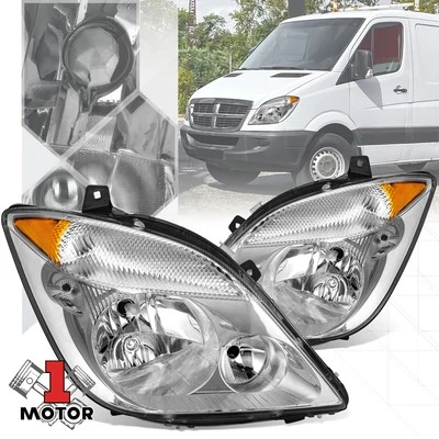 Chrome/Amber Headlights Pair for 07-13 Dodge/Mercedes-Benz/Freightliner Sprinter - Image 1 of 4