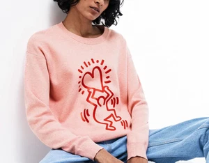 Lacoste x Keith Haring Pink Love Jumper Size 42 M/L Sweatshirt Long Sleeve - Picture 1 of 10