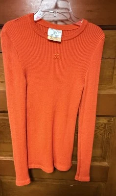 1970's Mod Retro Courreges Orange Sweater Paris France Size C Logo - Image 1 of 4