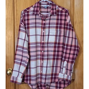 Old Navy Boyfriend Shirt Women's Large Plaid Flannel Classic Cozy Comfy Outdoor - Picture 1 of 6