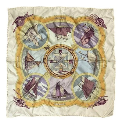 Hermès Bufanda Carre 45 Seda Blanco Multicolor Vintage Excelente Estado - Imagen 1 de 4