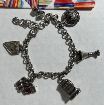 Brighton Nevada Las Vegas 3D Charm Bracelet Casino Cards Dice Roulette Slots  8" - Image 1 of 3
