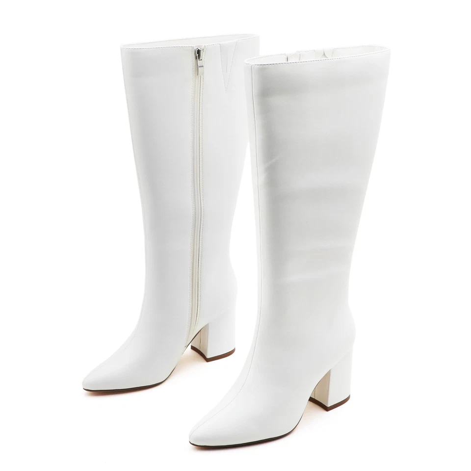 Lurnyet Women's Pointed Toe Knee High Boots 3 Inch Blck Heel, Side Zip Closure - Image 1 of 1