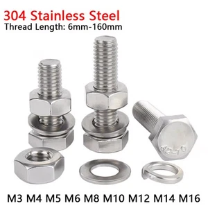 304 SS External Hex Hexagon Head Screws Bolts With Nuts Washer Gasket M3 ~ M16 - Picture 1 of 10