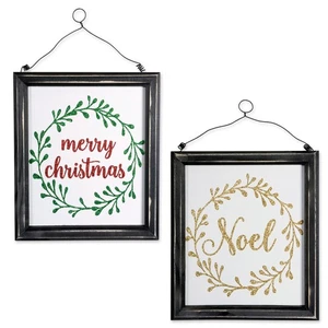 DII Noel & Merry Christmas Holiday Hanging Signs, Wood, SET/2, 8.5"Lx9.75"H - Picture 1 of 9