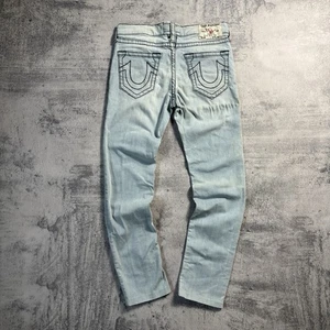 Men's True Religion Skinny Jeans Y2K Size 32 Washed Blue Brand Jeans Streetwear - Picture 1 of 21