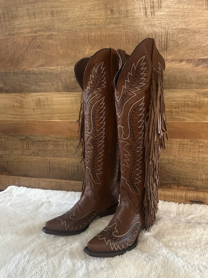 Tall Leather Tassel Women’s Boots Western Cowboy Boots - Image 1 of 4