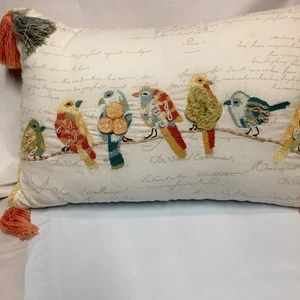 Pier 1 Birds On A Branch Decorative Embroidered Textured Throw Pillow - Picture 1 of 19