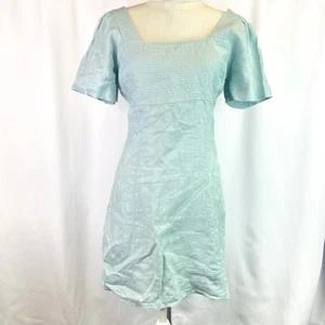 Madewell Minikleid mit eckigem Ausschnitt 100 % Leinen Damengröße 4 blau gesmokt hinten offen - Bild 1 von 13