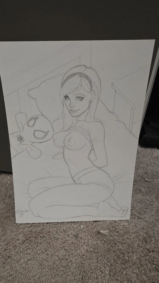 Nude Original Graphite Pencils Drawing Artwork of Gwen Stacy Marvel Spider-Man  - Image 1 of 1