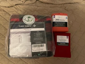 LANE LINEN 100% Cotton Flannel Twin Sheets Set - Brushed Twin, Red/Black Plaid - Picture 1 of 1