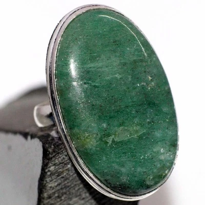 925 Silver Plated Green Aventurine Ring Handmade Gemstone Handmade US 6 MJ - Image 1 of 3