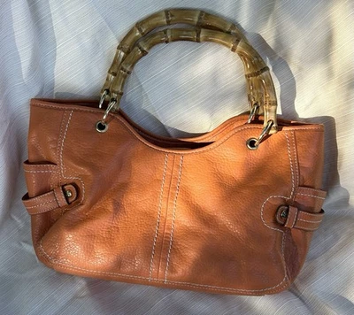 Reliquia Naranja Guijarro Cartera BAMBOO Asas Bolso de Mano Elegante Otoño Foto 1 de 4