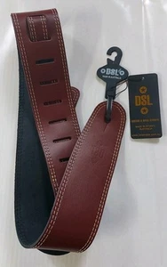 DSL 2.5" SGE Classic Leather Guitar Strap Maroon/Beige Stitch Made in Australia - Picture 1 of 3