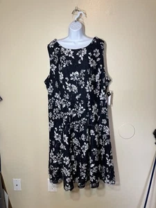 Sandra Darren Floral Print Dress Navy ivory Pink Embroidered Size 24W NWT - Picture 1 of 10
