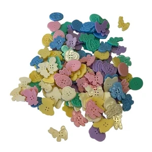Huge Lot Easter Buttons Pastel Egg Chick Lamb Bunny Basket Crafts Plastic VTG - Picture 1 of 2