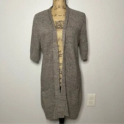 Valerie Bertinelli Size L Beige Open Knit Long Line Duster Open Front Cardigan - Image 1 of 4