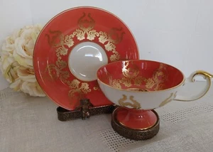 Aynsley Pedestal Fruit Orchard Teacup & Saucer In Crimson - Picture 1 of 12