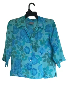 Rabbit Rabbit Designs Bluse Damen Medium Blumen transparent türkis blau - Bild 1 von 3